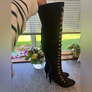 Journee Collection Wide Calf Over-the-Knee Lace-Up Boots - Faux Suede - Size 8.5